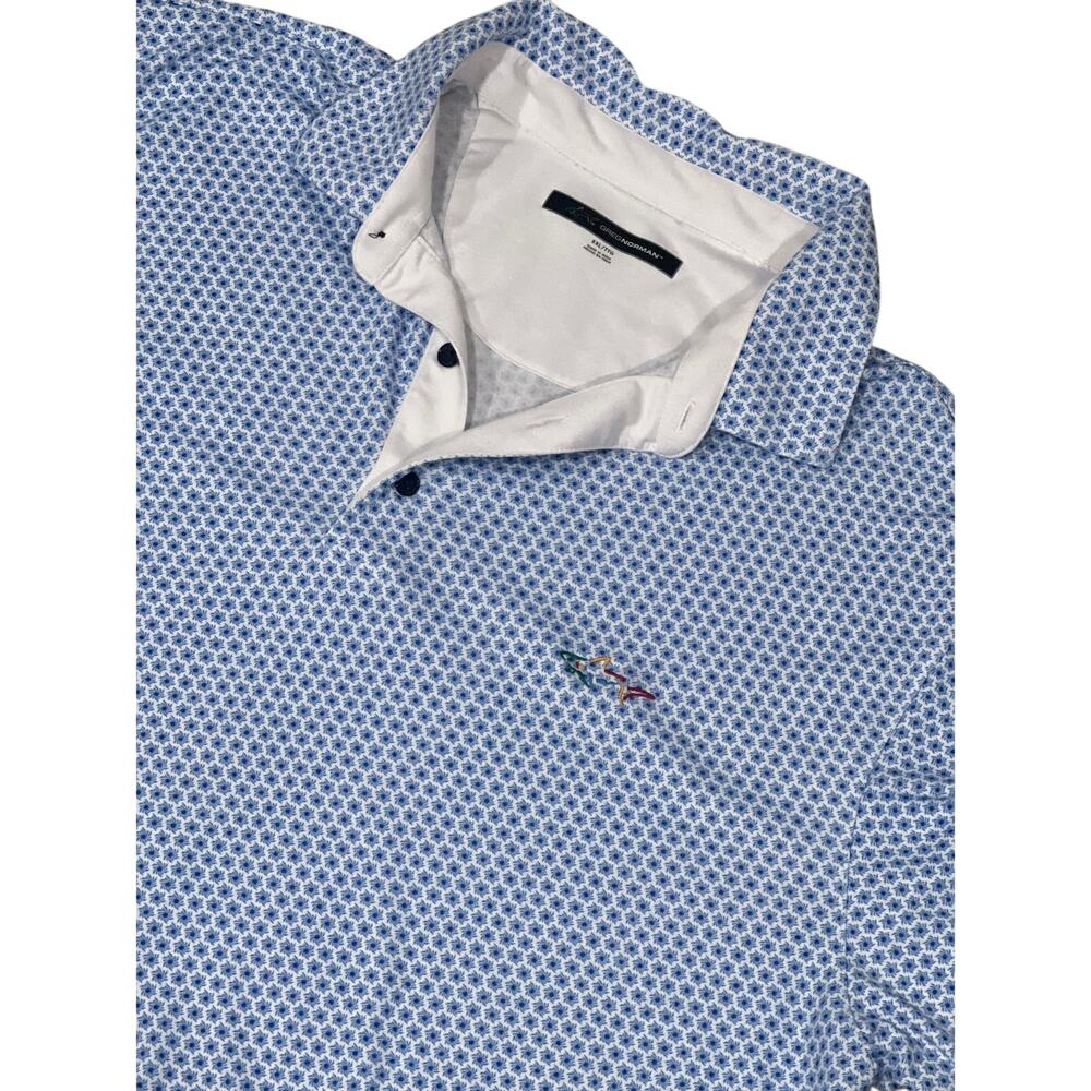 Greg Norman Blue Floral Print Golf Shirt, Size XXL, 1287-D